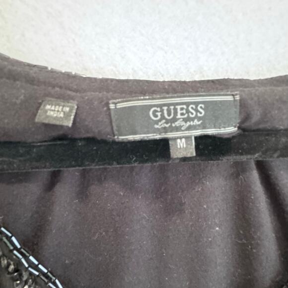Guess Black Beaded Cocktail Party Dress Sleeveless V Neck Ruched Y2K Vintage M - Picture 6 of 8